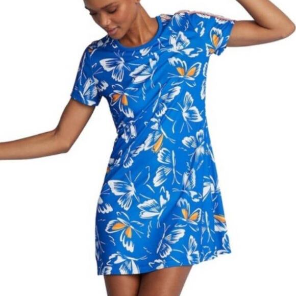 New adidas x Farm Rio Medium Butterfly Print Mini Dress Blue Short Sleeves Scoop